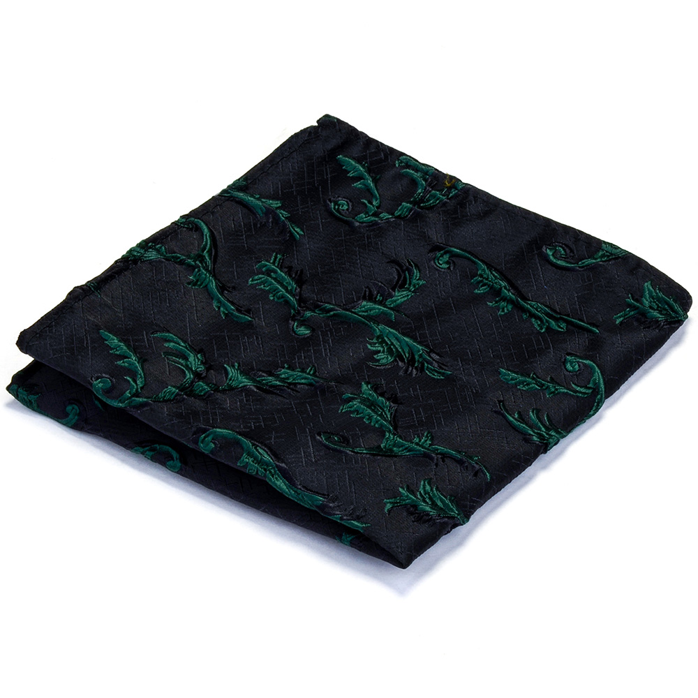 Mouchoir de luxe en soie fait main pour hommes vert noir Jacquard à fleurs Hanky pour poche de fête d'affaires serviette de poitrine carrée: 02