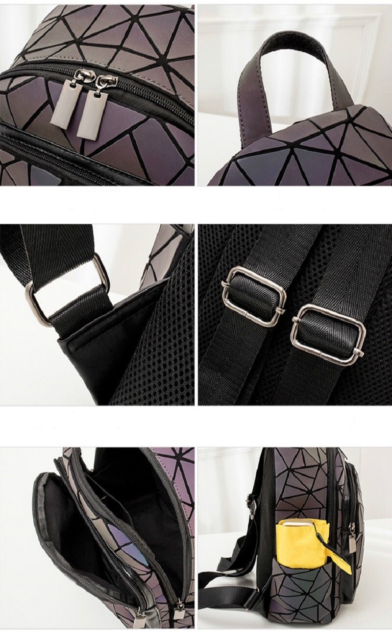 Holographic Luminous Rhombus Geometric Bag Cool Colorful Portable Diagonal Backpack