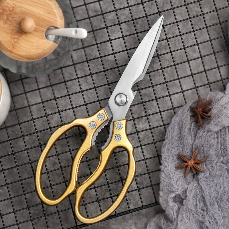 Tijeras doradas de aleación de aluminio, tijeras de cocina multifunción de acero inoxidable, abridor de botella de Cascanueces, utensilios domésticos de cocina G