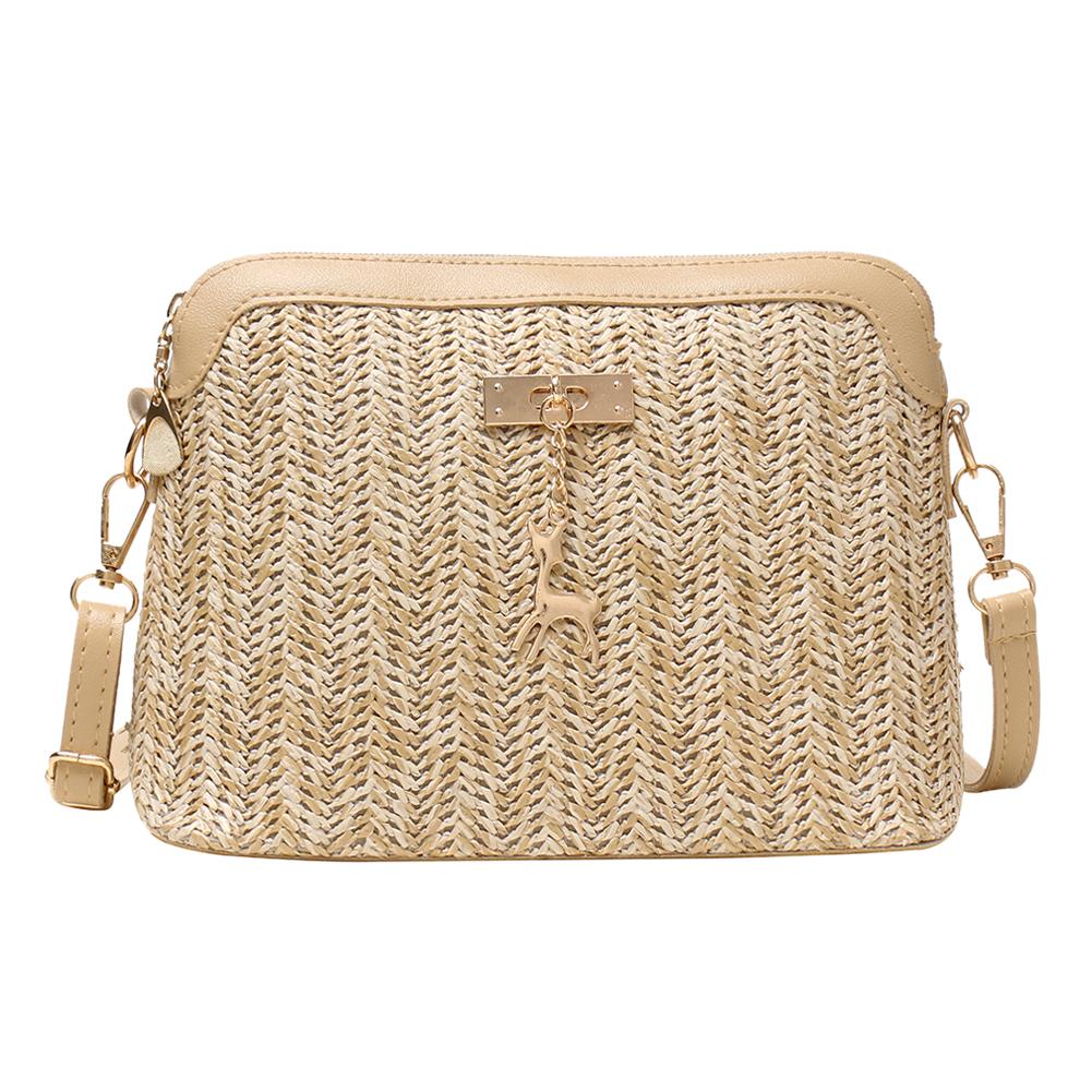 Zomer Stro Crossbody Tassen Voor Vrouwen Handgemaakte Geweven Shell Tas Pu Lederen Boho Zakken Vrouwelijke Bohemen Strand Schoudertas: Light Brown A