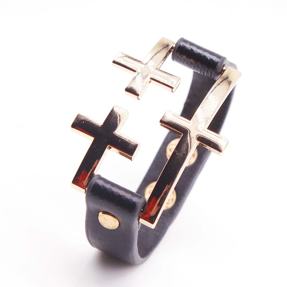 Frauen Schmuck Jahrgang Leder Armbänder & Armreifen Metall Kreuz Jesus Armbinde Schwarz Gold Armbinde Weihnachten