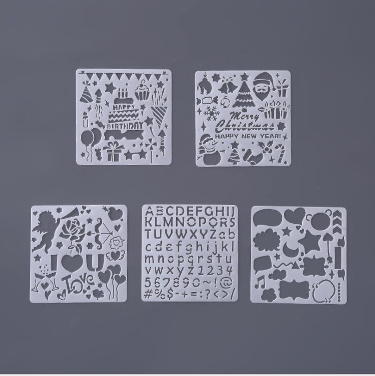 5 Stks/set Alfabet Letter Kerst Doodle Stencils Template Schilderen Scrapbooking Embossing Stempelen Album Card Diy Hip