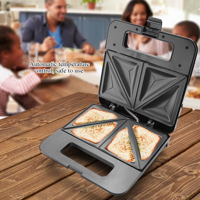 Tostadora de sándwich de 750W, tostadora, horno eléctrico, sartén de cocina extraíble, plato antiadherente, parrilla para panqueques, máquina para hacer conos de gofres