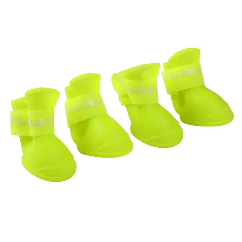 4 unids/lote S/M/L mascota de perro de lluvia, zapatos para perros, botines de goma, antideslizantes, impermeables, para mascotas, perros, gatos, zapatos de lluvia: S / Green