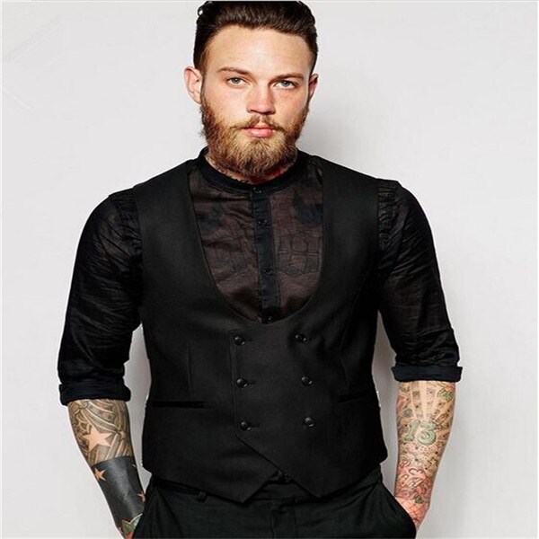 Chalecos Retro para hombre, chaleco de doble botonadura para hombre, chaleco informal para o discoteca o boda, camiseta ajustada sin mangas de talla grande para hombre: black / M