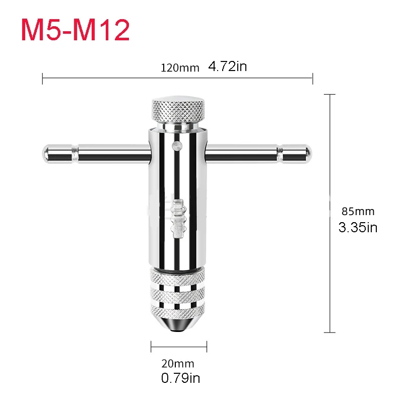 M3-M8 M5-M12 T-Handle Tap Wrench Set Adjustable Ratchet Key Tap Screw Holder Metric Male Thread Plug Mechanical Workshop Tools: MULTI