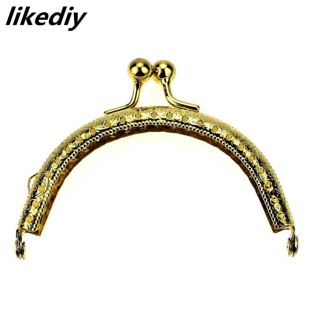 10 Stks/partij 8.5 Cm Bal Hoofd Gemengde 5 Kleur Embossing Metal Purse Frame Kus Sluiting Clutch Diy Handtas accessoire: Golden