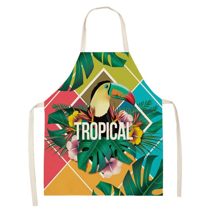 1Pcs Farbe Vogel Muster Reinigung Kunst Grün Schürzen Hause Kochen Küche Schürze Kochen Tragen Baumwolle Bettwäsche Erwachsene Lätzchen 53*65cm WQ0170: 2WQ-WQ0170-1