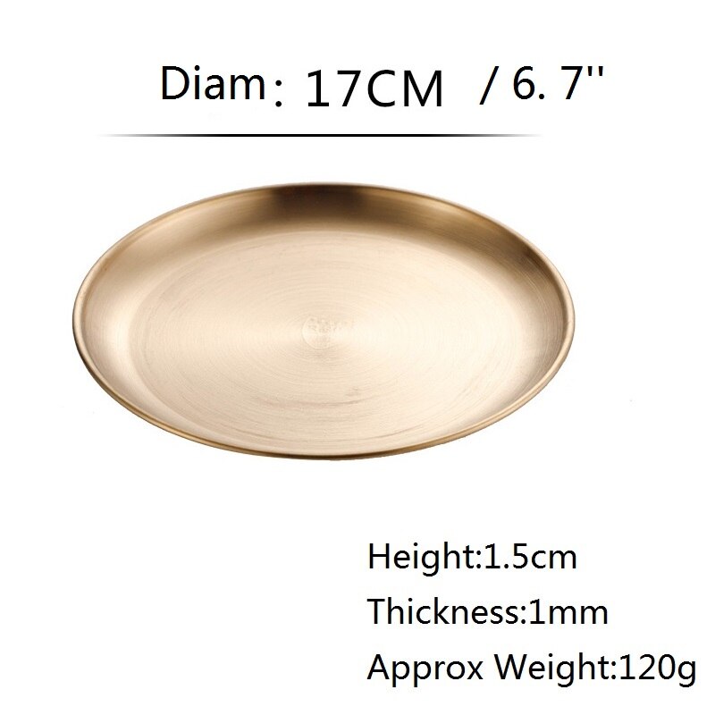 4 stücke Weihnachten Geschirr Gold überzogene Runde Gerichte Rabatt Nachtisch Obst Platte edelstahl Geschirr Salat Brot Snack Utensil: Gold 17cm 6.7Zoll