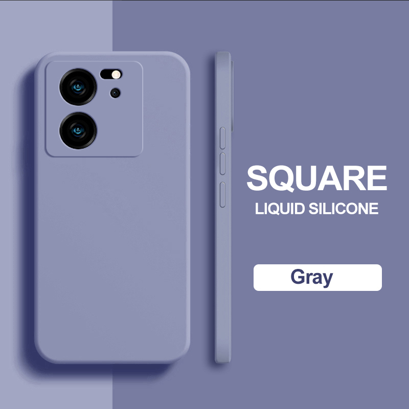 Voor Xiaomi 13 T Pro telefoonhoesjes Vierkante Vloeibare Siliconen Camera Lens Protector Zachte Cover voor Xiaomi Mi 13 t 13 T Mi 13 T Pro Schokbestendige hoesje: silicium / GRIJS