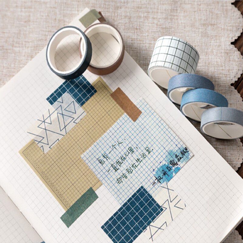 Juego de cintas Washi de cuadrícula Vintage, cinta adhesiva decorativa para diario, álbum de recortes, Material de álbum de recortes, 10 unids/set por juego