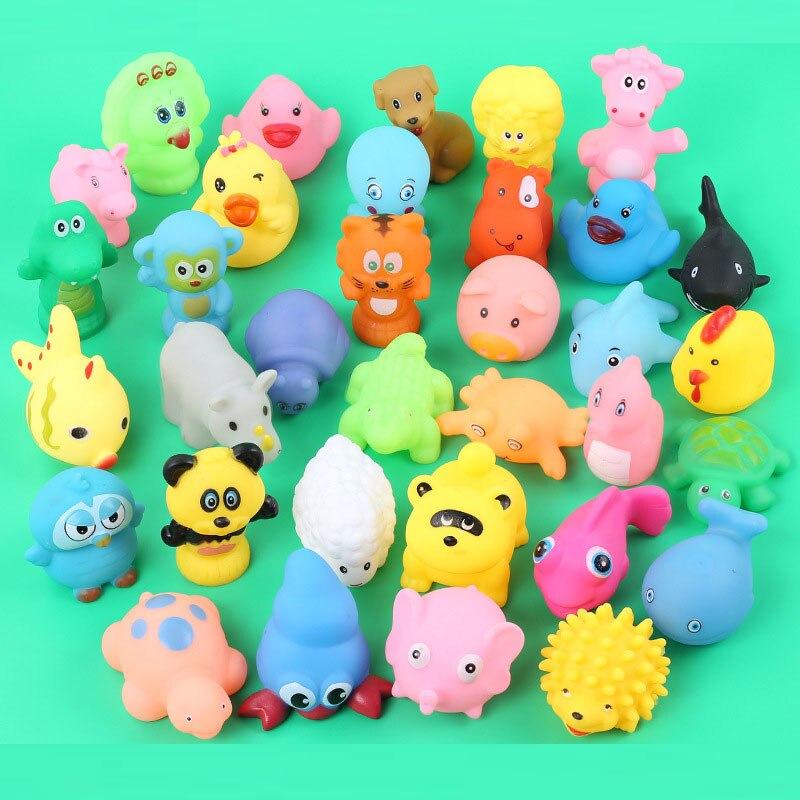 Cute Bath Toys Animals Swimming Water Toy Colorful Soft Floating Rubber Duck Squeeze Sound Squeaky Bathing Toy For Baby Bath