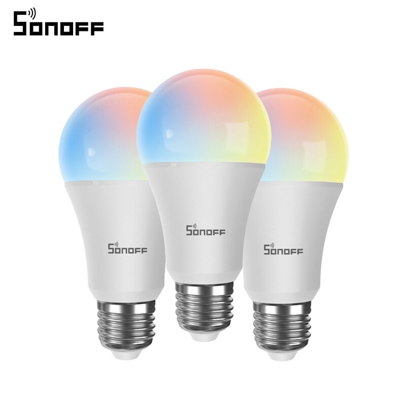 1/2/3/4 pces sonoff wifi inteligente lâmpada led e27 regulável rgb lâmpada de luz 9w lâmpadas ewelink app kits de automação funciona com alexa google: 3pcs
