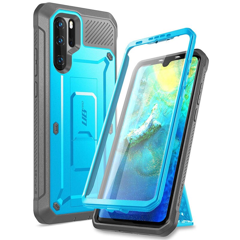 (supskal för huawei  p30 pro (utgåva) ub pro slitstarkt helkroppsskal med inbyggt skärmskydd + stöd: Blå