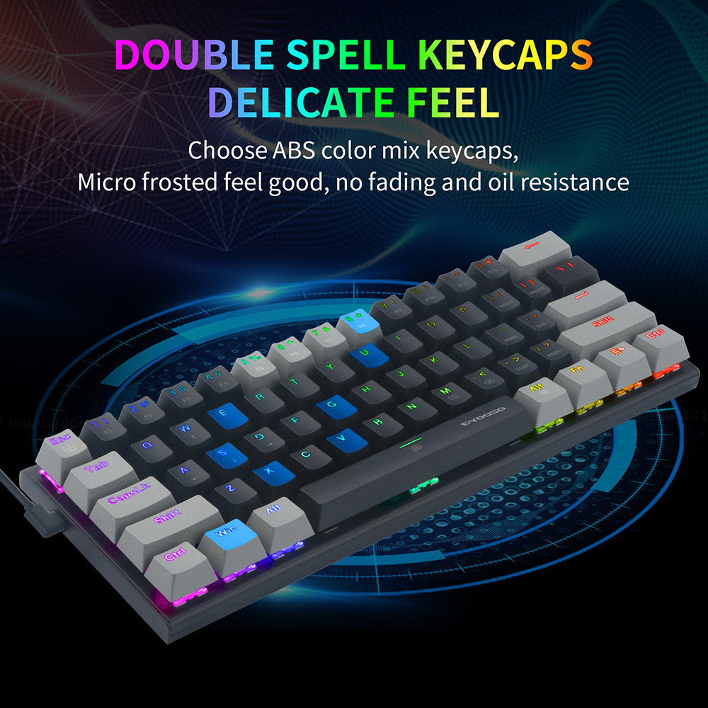 ! 61 Keys Mechanical Keyboard Game Keypad RGB Backlight Type-C USB Wired Waterproof 60% PC Gaming Keyboard for PC
