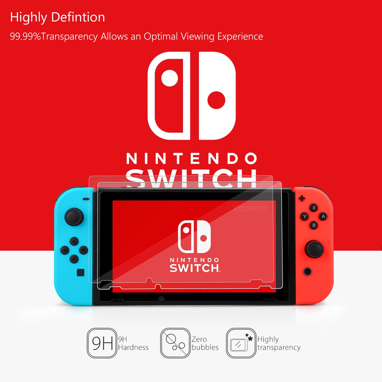 Vamson für Schalter Zubehör 1-3Stck Schutz Glas für Nintendo Swich Gehärtetem Bildschirm Schutz mit Reinigungs Tuch NT02