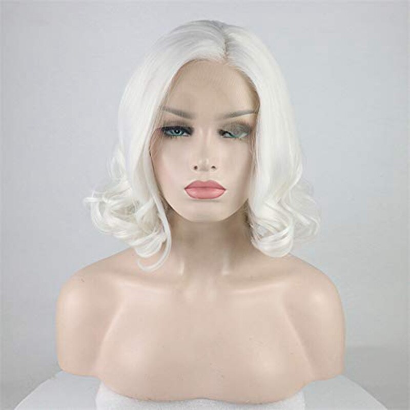 Dlme Sabrina Cosplay Korte Witte Blonde Synthetische Lace Front Pruiken Hittebestendige Hair Wit Bob Golvende Pruik Voor Vrouwen