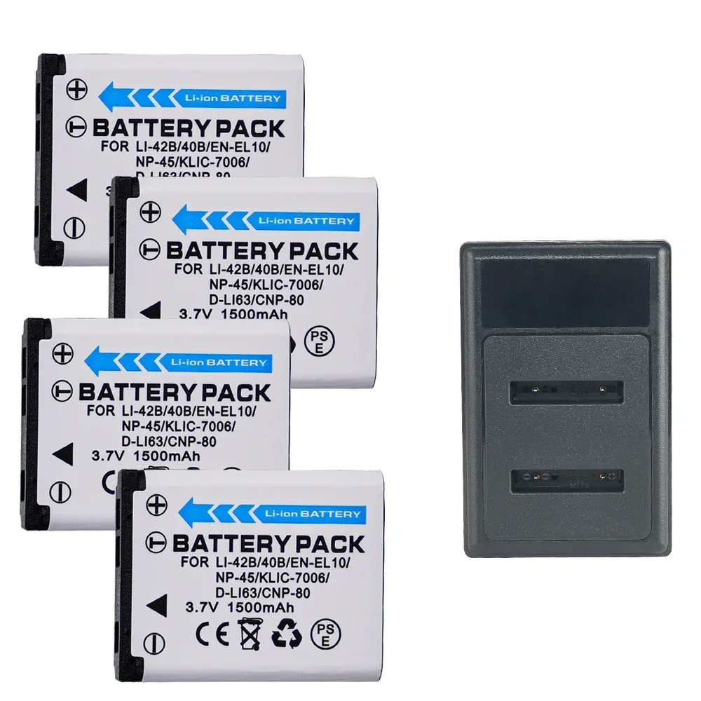 Batería de 3,7 V y 1500mAh, Cargador USB LCD para Fuji Li-40B NP45 NP 45 45B EN EL10 FUJIFILM NP 45a, Li-42B Li 40B NP-45 Li 42B: Blanco