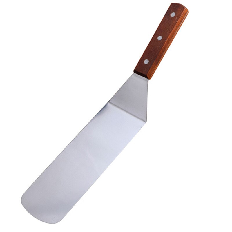 Espátula de acero inoxidable para parrilla, pala para carne, mango de madera, espátula para freír carne, herramienta de cocina, accesorios de cocina: 1