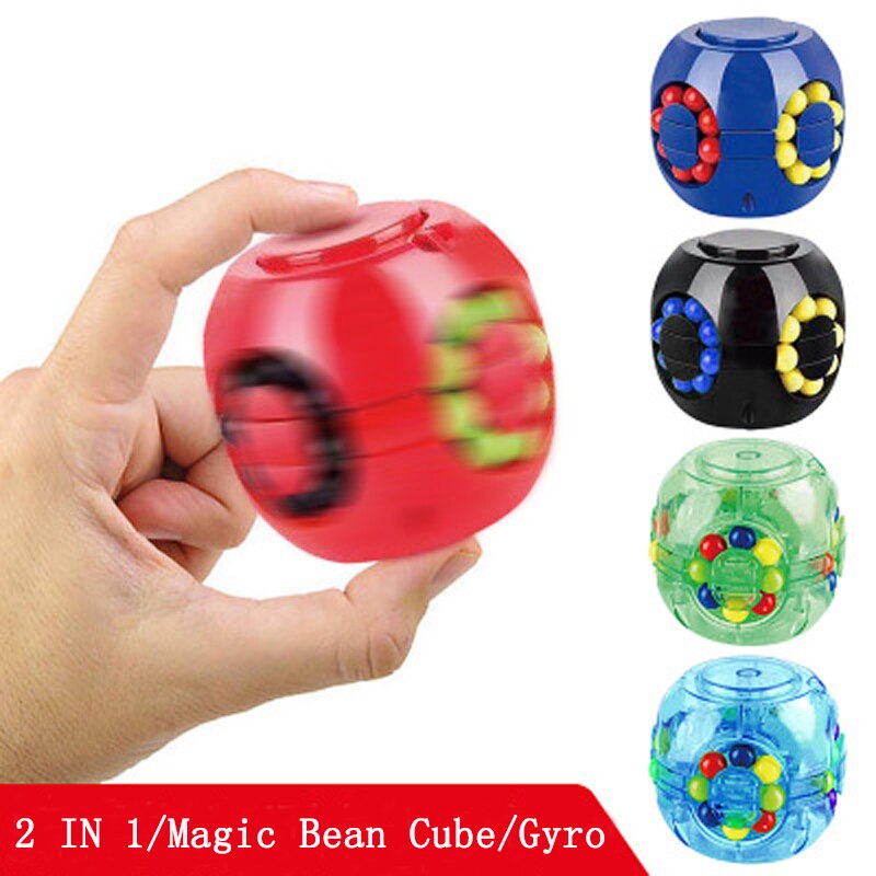 2 In 1 Magic Bean Cube & Spinning Gyro Kleurrijke Magische Kubus Vingertop Gyroscoop Stress Cube Kinderen Educatief speelgoed