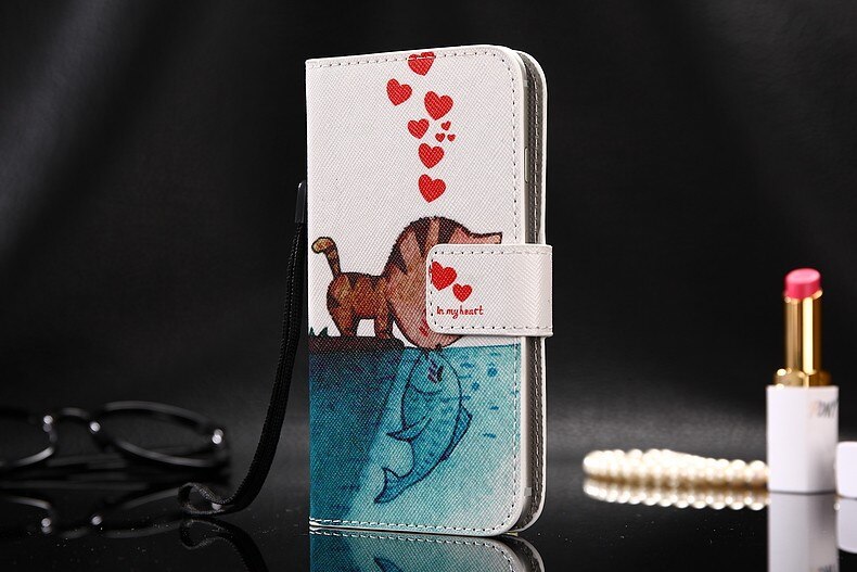 Capa de couro da aleta para bq 5540l rápido pro carteira titular do cartão telefone habitação: Cat kissing fish