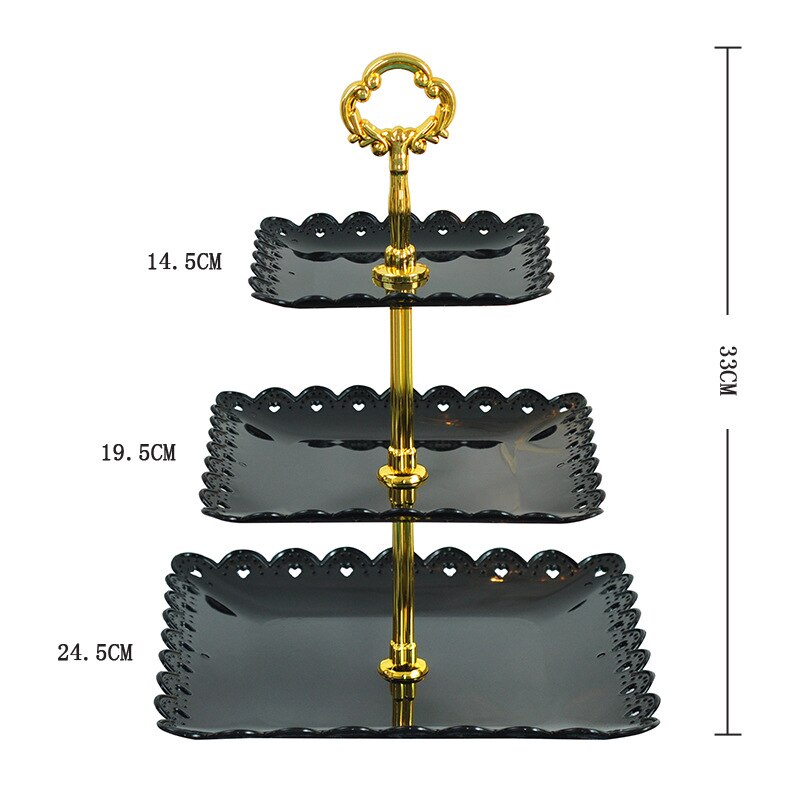 Three-layer Fruit Cake Plate Stand Party Dessert Pastry Storage Rack Holder Tray: Black
