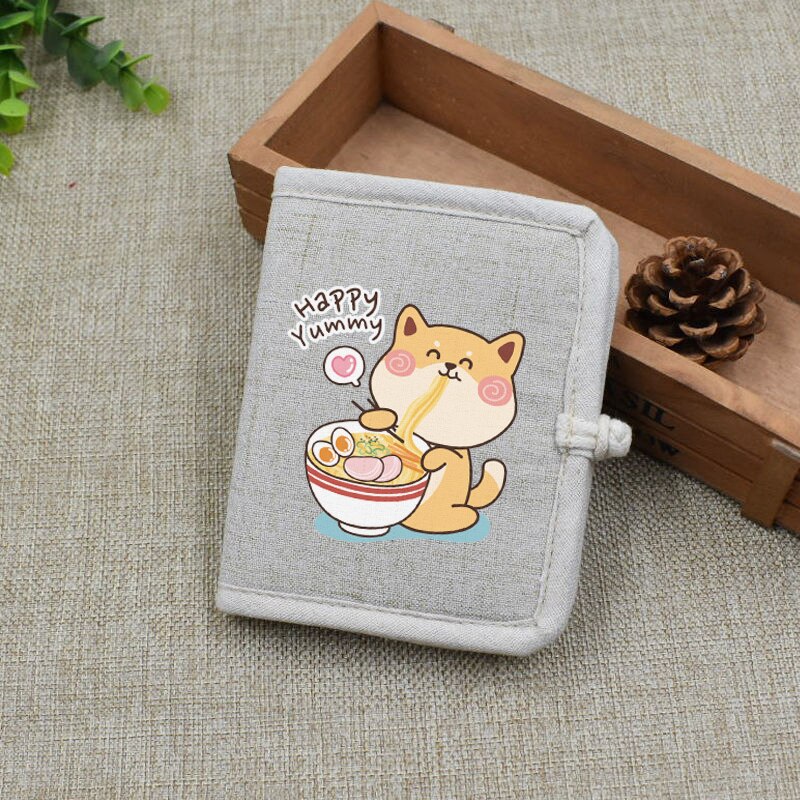 Cartoon Cute Corgi Dog Printing Short Wallet Chinese Style Linen Handmade Women's Wallets Kawaii Purse for Girls
