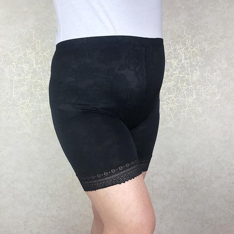 MAX 120KG Plus size High elastic jacquard weave lace pants,anti chafing legs for larger pants Safety Short Pants women 4547: Black / XXL