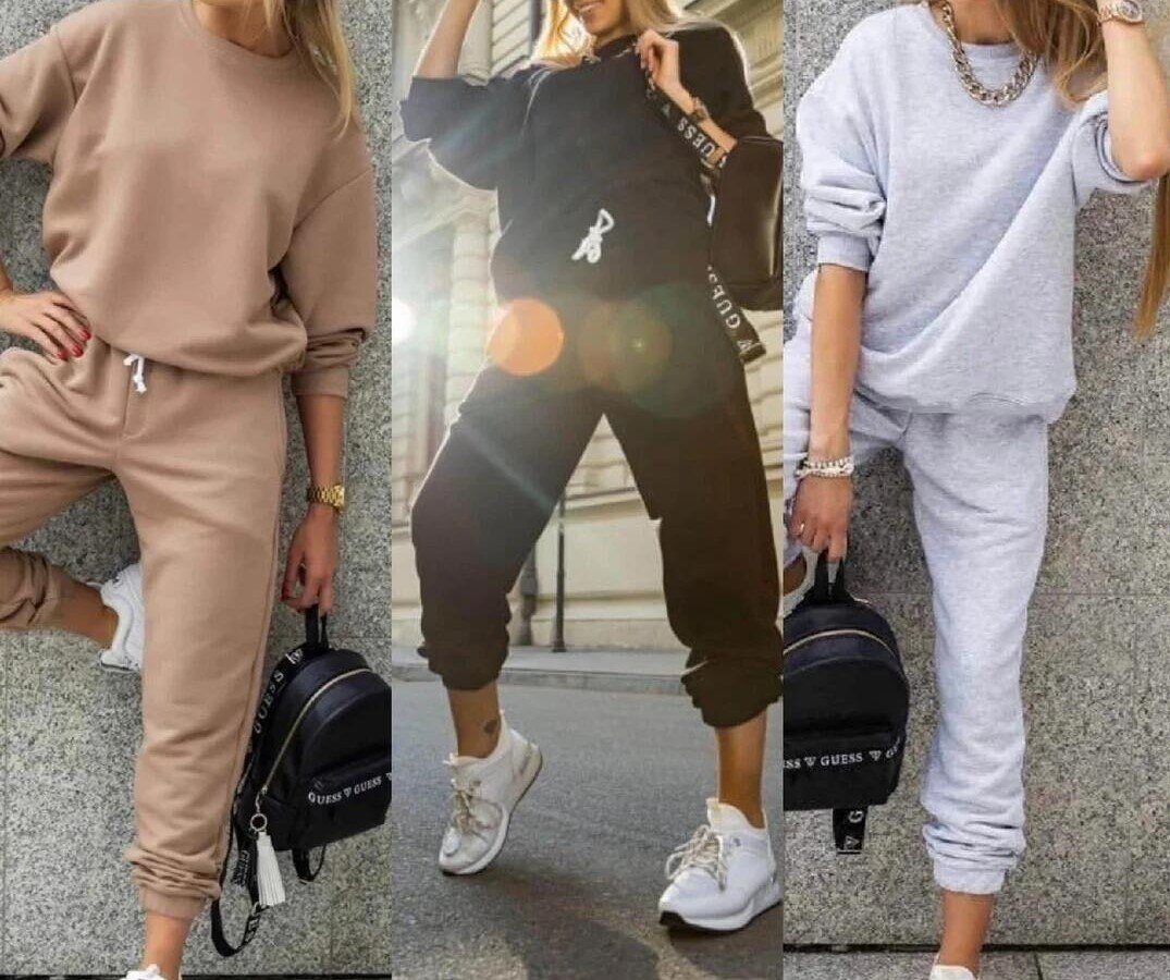 Chándal informal para mujer, conjunto de dos piezas, Tops y pantalones deportivos para mujer, conjunto de pantalones de chándal sólidos de algodón, jerséis para mujer