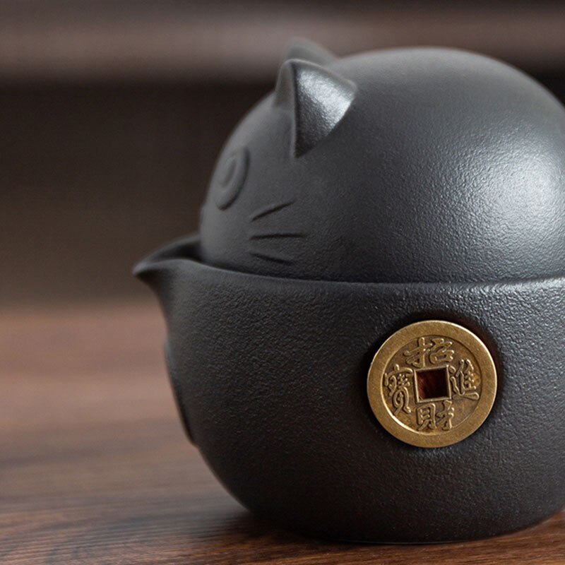 Juego de té de cerámica portátil para gatos, juego de cerámica con tetera, tazas de té, bolsa de viaje para oficina, hogar, viaje, rápida
