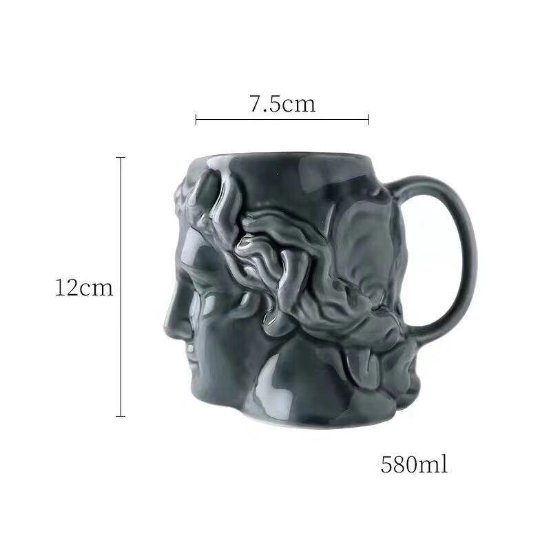 Tazas Apollo de porcelana artesanal, jarra grande de cerveza de 580ml, maceta decorativa para flores, almacenamiento para el hogar, tazas de cerámica para café, té de la leche, únicos: Gris oscuro