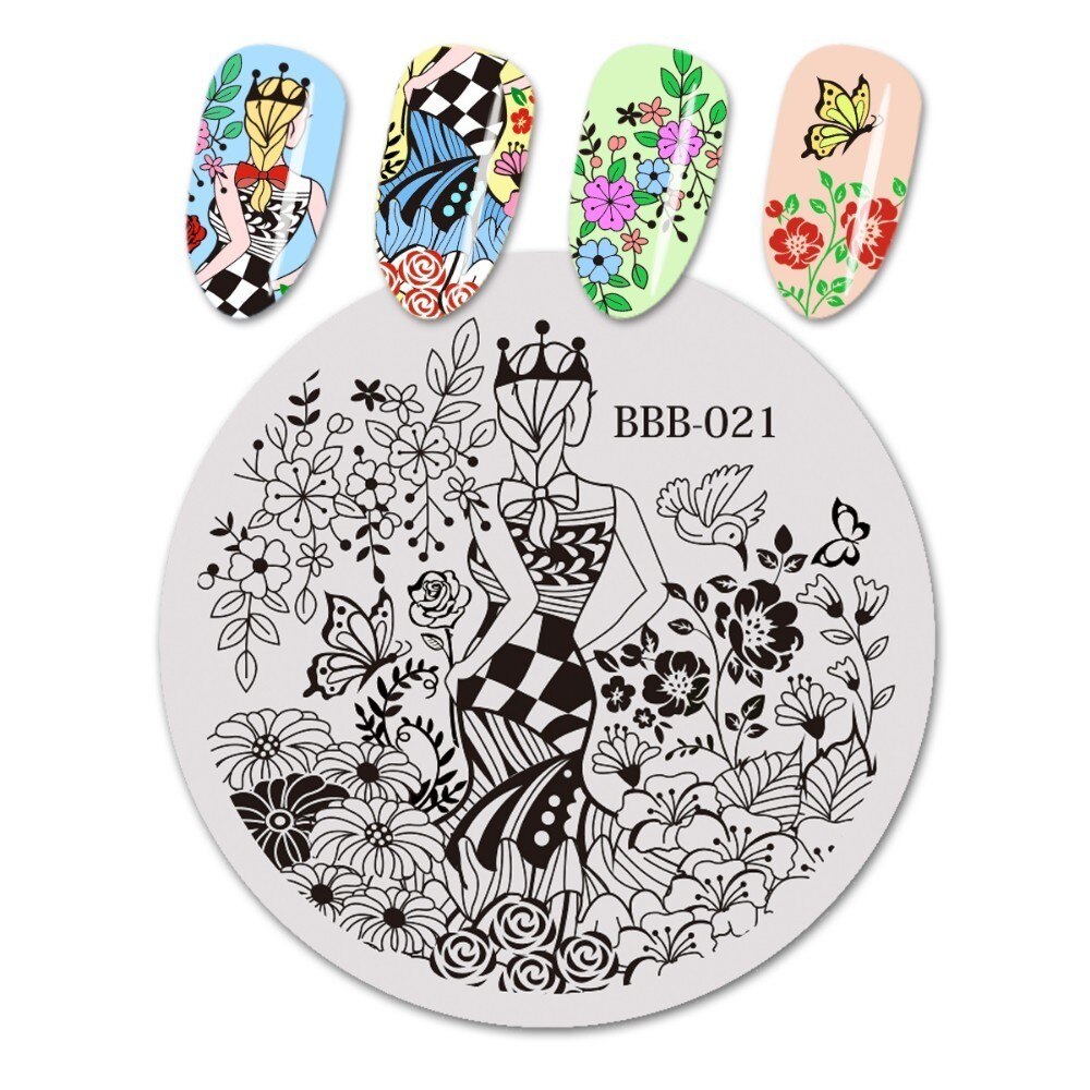 Beautybigbang alla hjärtans dag nagelstämpling tallrikar kärlek hjärta blommor stämpling för naglar diy nail art mall bbb xl -046: B021