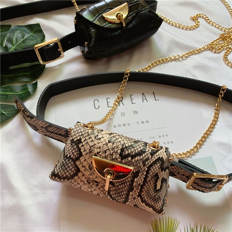 Doranmi Punk Stijl Fanny Pack Vrouwen Taille Zakken Snake Stijl Taille Verpakking Ketting Vrouwelijke Riem Tassen Kleine Borst tas Nerka BG467