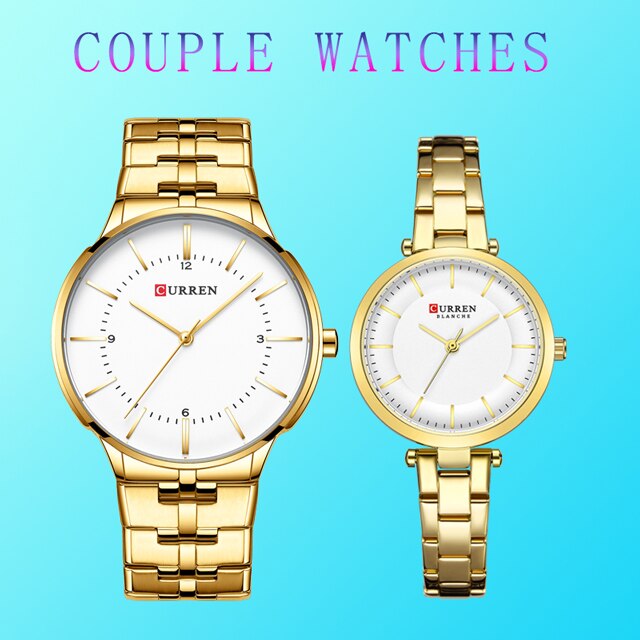 Curren paar horloges man en vrouw voor geliefden gouden roestvrijstalen jurk minimalistische horloge heren waterdicht relogio masculino: 8321- goud