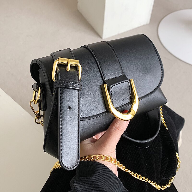 Bolso cruzado cuadrado de color sólido para mujer, bandolera pequeña de pecho de cuero PU, bolso de , bandolera de hombro, novedad de: Negro