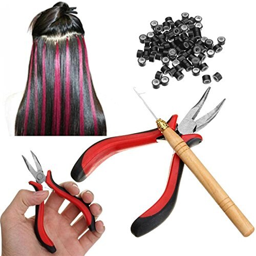 Hair Extensions Tool Kit Tangen-Pro 200 Silicone Link Ringen Kralen + 1 Pcs Tang + 1 Pcs Draad haak (Hair Extensions Set)