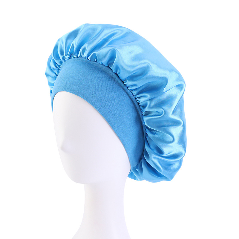 Satin Wide Brim Nightcap Silky Bonnet Hair Wrap for Sleeping Sleep Cap With Elastic Soft Band Styling Cap Hair Wrapping Tool: Ivory