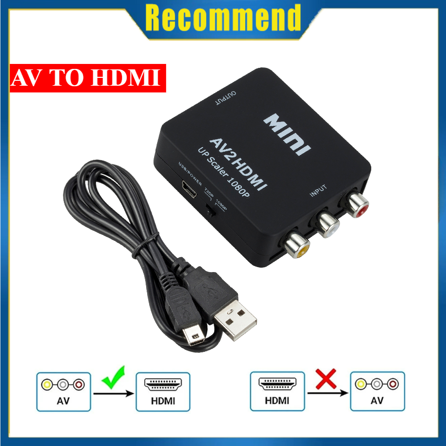 Adaptador HDMI a AV RCA CVSB L/R/, RCA CVSB L/R AV a HDMI, compatible con convertidor compuesto de vídeo HD 720/1080p con Cable USB: Grey