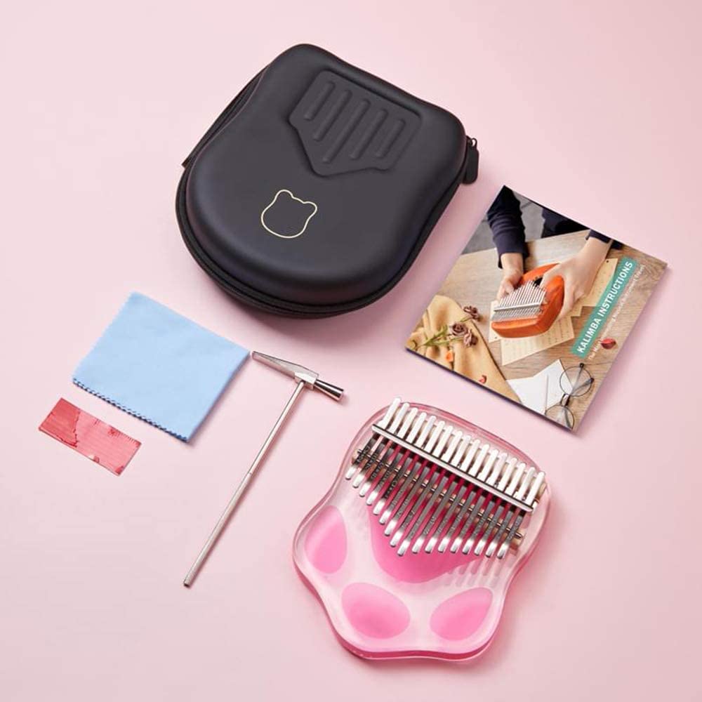 17 Keys Kalimba Thumb Piano,Portable Mbira Transparent Acrylic Wood Finger Mbira,Musical Instrument for Beginners with Bag