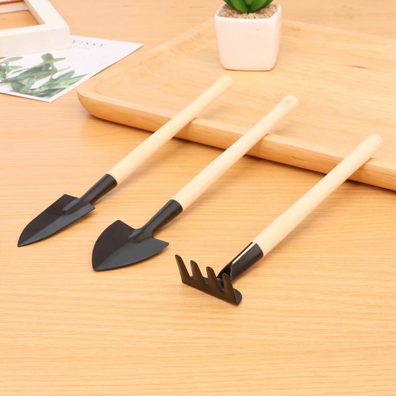 3Pcs/set Mini Shovel Rake Set Shovel For Plants Bonsai Tools Garden Mini Hand Tools Miniature Planting Set Wooden Handle Spade: Default Title