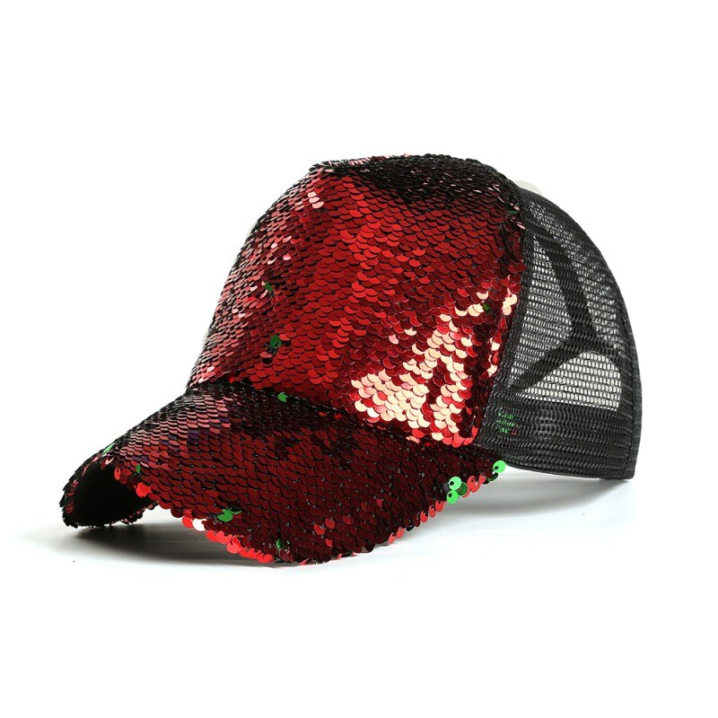 Gorra de béisbol con cola de caballo brillante, gorras Snapback de Hip Hop para mujer, sombreros de verano brillantes con lentejuelas, sombreros de malla para exteriores, sombrero de hueso F1 F5