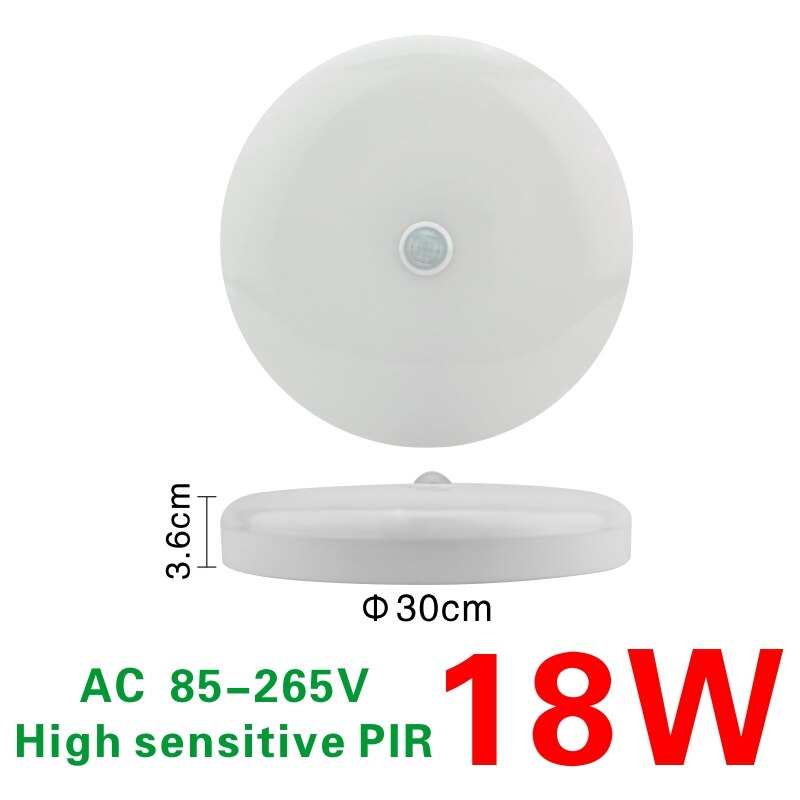 LED Ceiling Lamp 8w 18w PIR Motion Sensor Lamp Surface Mounted Auto Smart Sounds Control AC 110V 220V Round Panel Light: 18W PIR Sensor