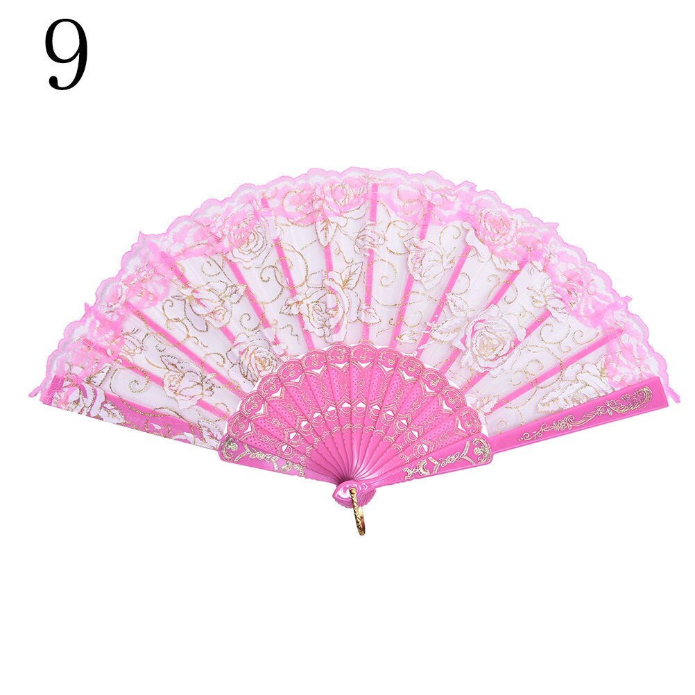 Sommar fläkt spets spanska tyg siden vikning hand fläkt fest bröllop prom tillbehör 1 st: Rosa