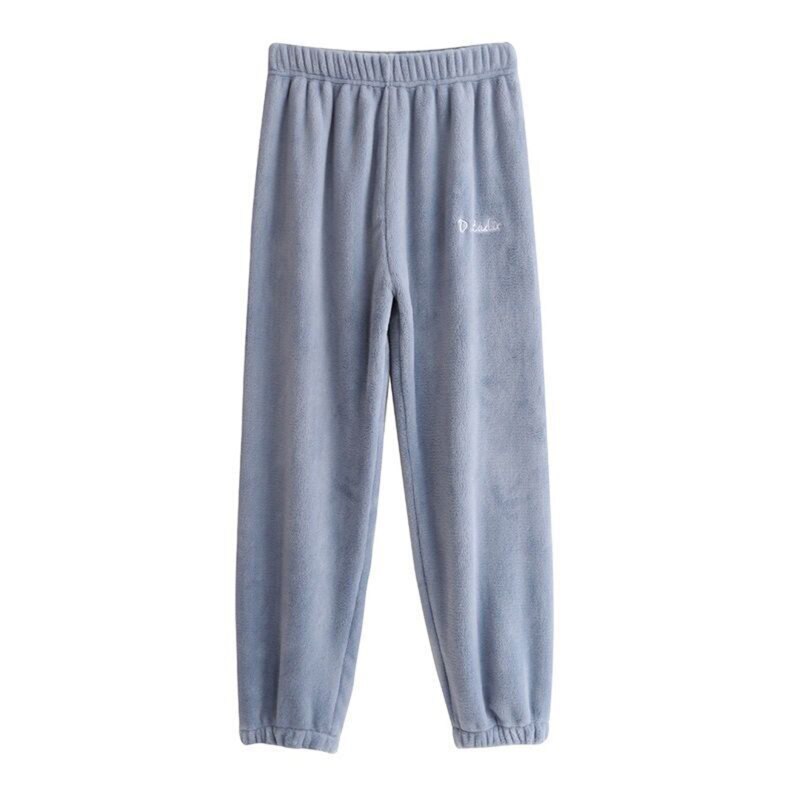 Women Plus Size Cozy Sleep Pants Winter Fleece Sleepwear Long Pants European And American Solid Color Warm Home Sleepwear: Blue