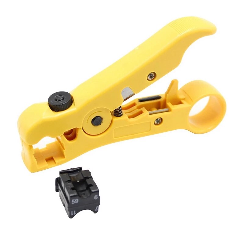 Multi-functional Electric Stripping Tools for UTP/STP RG59 RG6 RG7 RG11 Striper Cable Wire Pliers: yellow