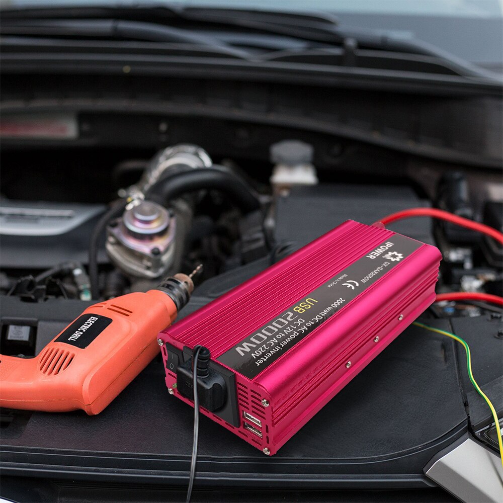 Dual USB 2000W 2000 Watt Portable Car Power Inverter Charger Converter Adapter DC 12V/24V to AC 110V/220V Modified Sine Wave