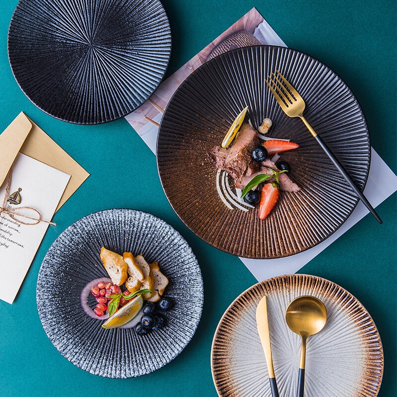 Nordic Retro Ceramic Tableware Western Plate Black Steak Pasta Salad Plates Disc Dinner Home Restaurant Dessert Plate