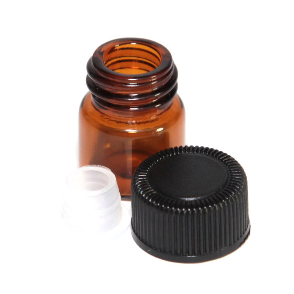 12 st 1ml mini bärnstensfärgad glasflaska burk eterisk olja flaska öppning brun flask reducering & lock påfyllningsbara flaskor glasflaskor