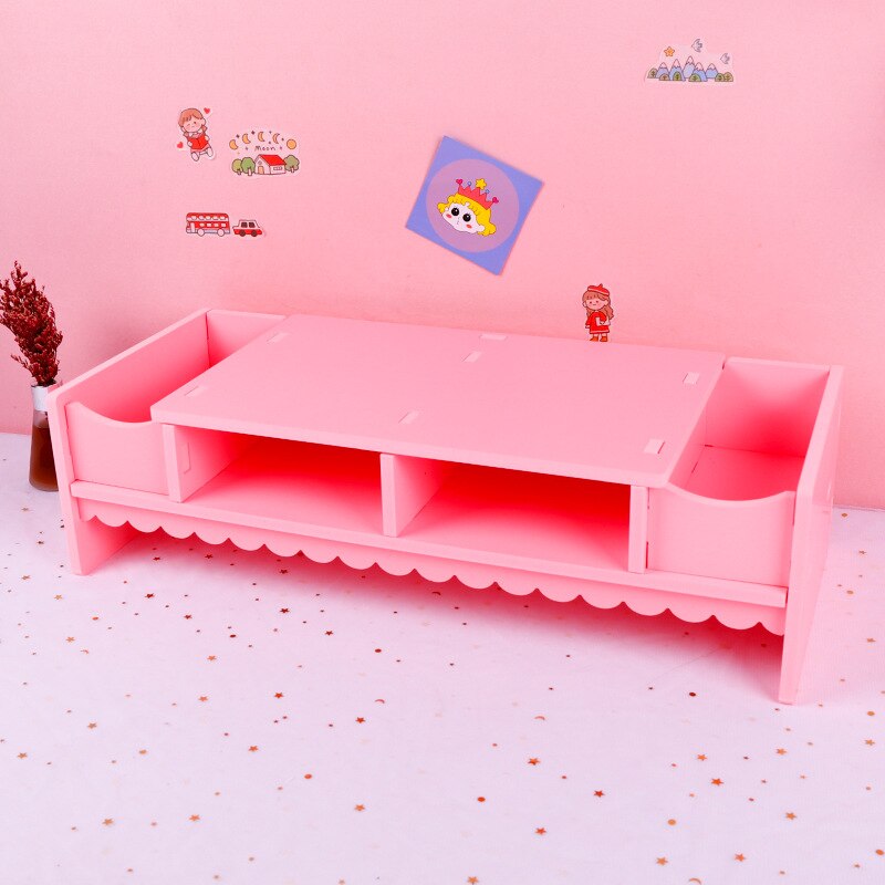 Mini support de bureau en bois rose pour ordinateur portable, organisateur de bureau, moniteur, augmenter les fournitures: Pink