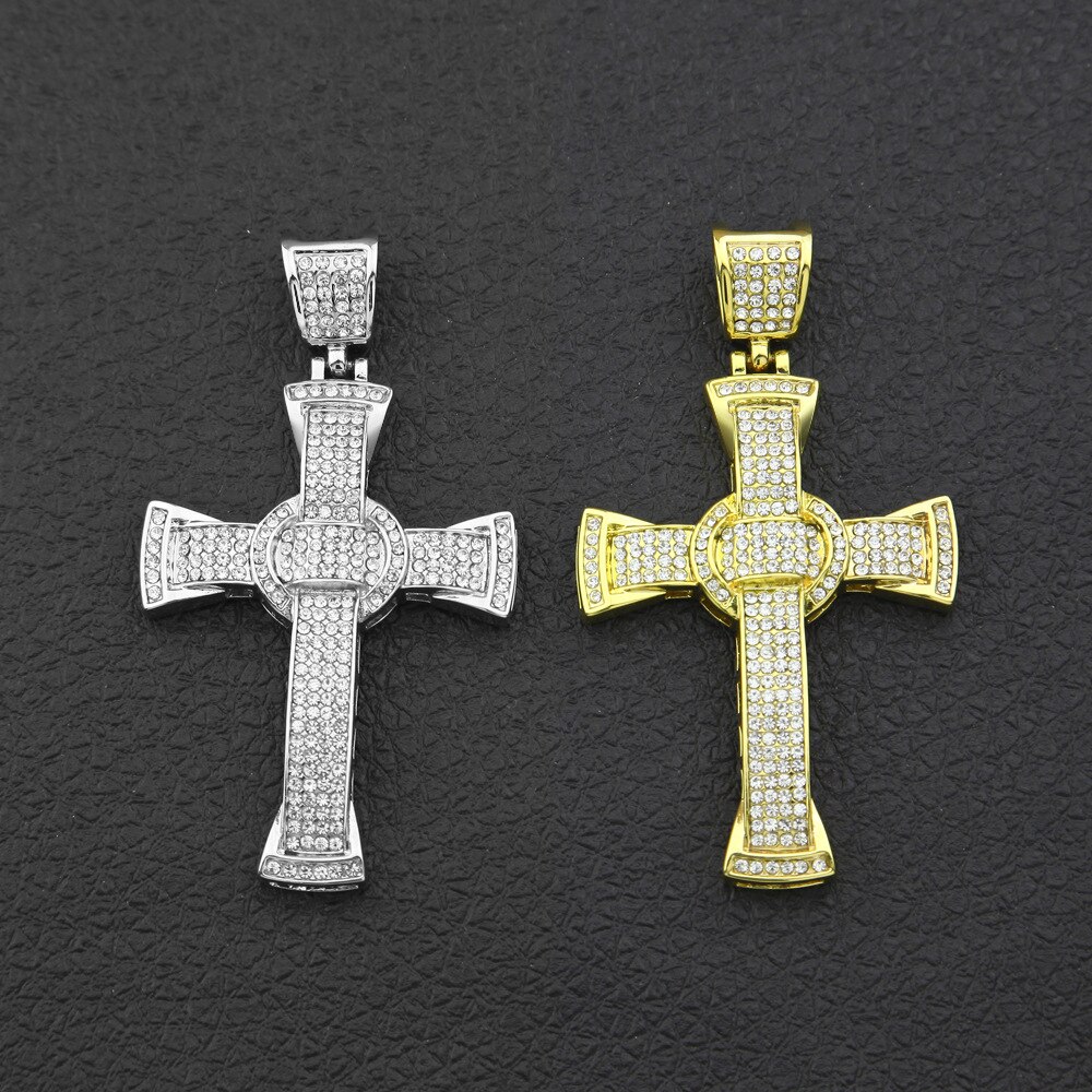 Hip Hop AAA Cubic Zircon Ice Cross Pendant Men's Rap Street Dance Necklace Jewelry